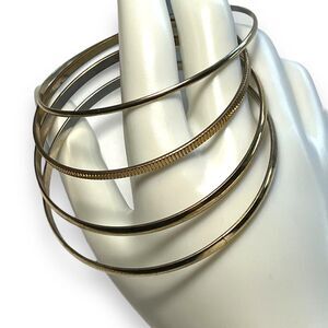 Womens Set of 4 Metal Fashion Statement Bracelet Bangles Gold Tone
